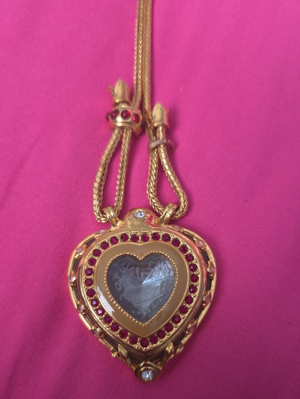 VINTAGE Gold Heart Locket Necklace with Red Accents